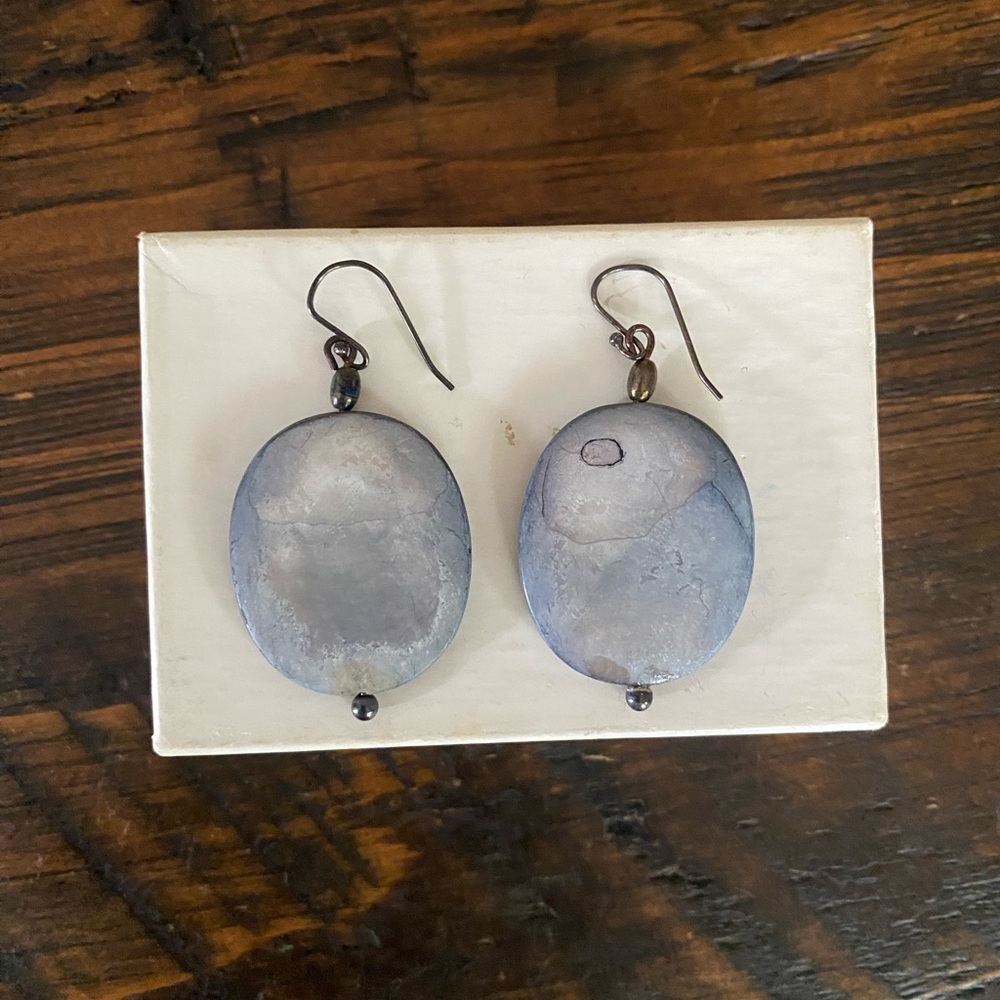 Hand Crafted Blue Stone Oval Earrings